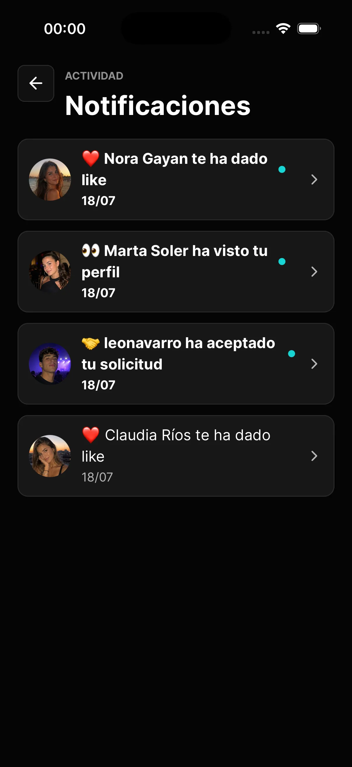 Notifications page